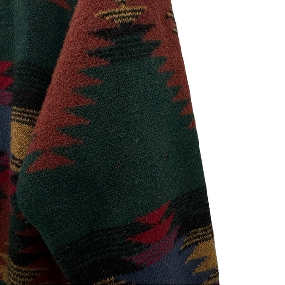 Vintage 90s Men's Cardigan Sweater Structure 100% Wool Southwestern Aztec | L - Picture 12 of 13